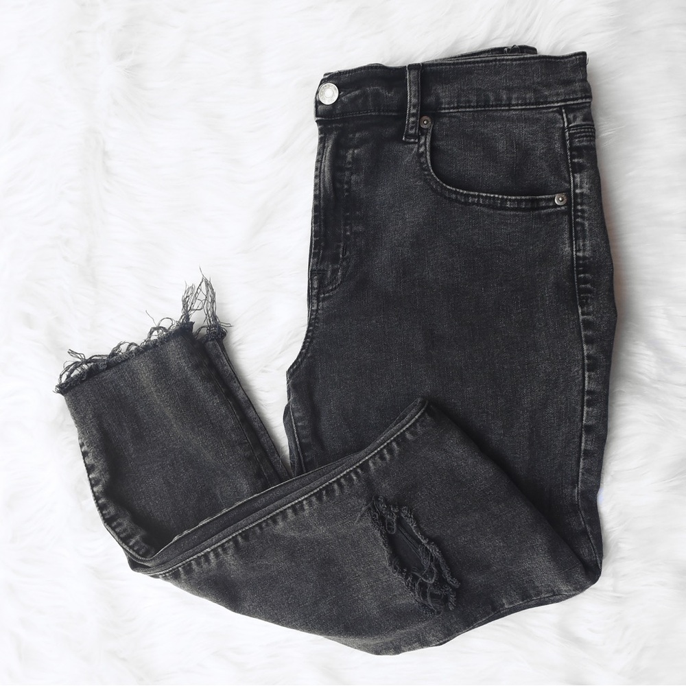 GAP True Skinny Ankle Distressed High Rise Jean Black